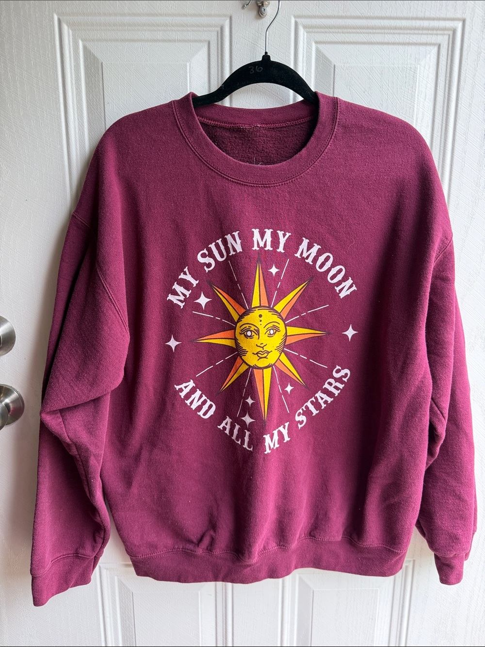 Maroon Celestial Graphic Sun & Moon Crewneck Boho Festival Sweatshirt Size L